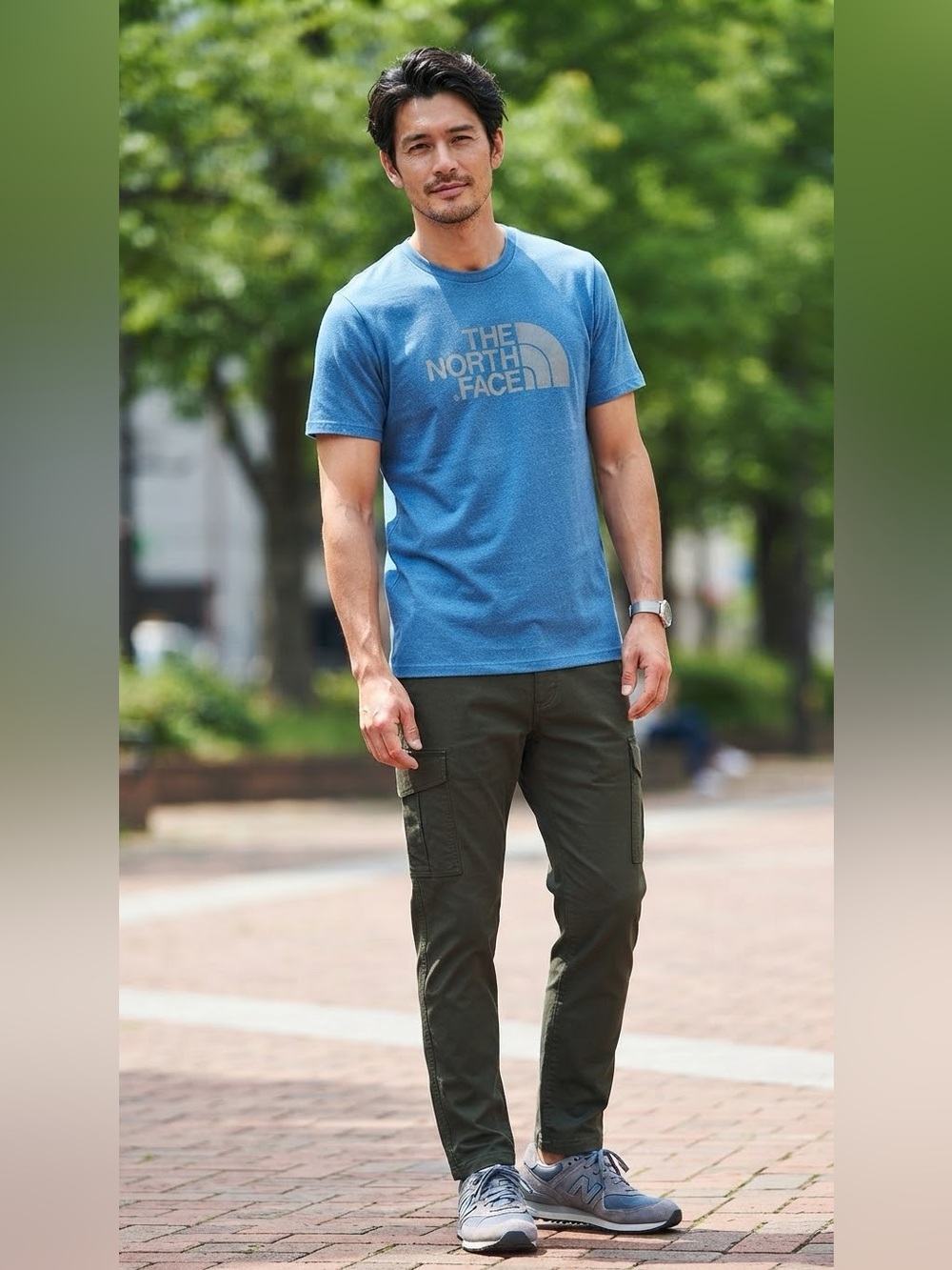 ⛰️The North Face Men's Blue Heather Graphic Logo Short Sleeve T-Shirt 🔵
